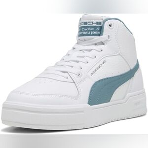 Men's White and Blue High-Top Sneakers